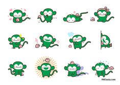 green monkey stickers with different expressions