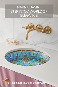 a bathroom sink with the words marine basin step into a world of elegance