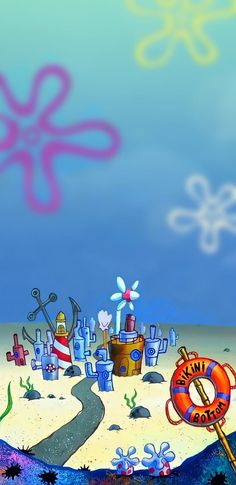 an image of a cartoon beach scene with octopus