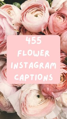 pink flowers with the words'flower instagram captions'in white over them