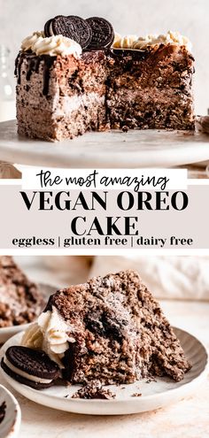 sliced vegan oreo cake Vegan Oreo Cake, Banana Diaries, Gluten Free Vegan Recipes Desserts, Vegan Dessert Bars, Cake Gluten Free, Vegan Baking Recipes, Vegan Cake Recipes