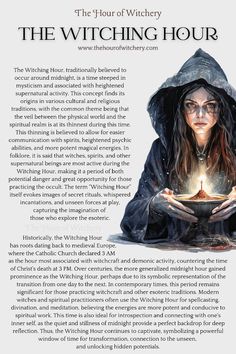 The Witching Hour, Witchcraft, History, Witches, Rituals, Spells, Divination, Spiritual Realm Witch Craft History, The Hour Of Witchery, Daily Witchcraft, History Of Witches, Divination Spells, History Of Witchcraft, Witchcraft History, Divination Witch, Witch History