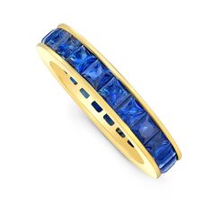 Alexandra Jules Square Sapphire Eternity Band is a unique composition of 4.9 carats square-cut deep blue sapphires; channel-set in an 18kt gold band. The classic contemporary styling gives this ring a beautiful, clean, stylish look. This exquisite sapphire ring is perfect as an engagement, anniversary, or "just because" ring. A solid piece when worn along but looks beautiful paired with other rings. Available in 18-karat yellow, white or pink gold. Channel Set Sapphire Ring, Sapphire Heart Necklace, Baguette Band, Sapphire Eternity Band, Sapphire Eternity Ring, Unique Composition, Channel Set, Fine Jewelry Designers, Square Cut