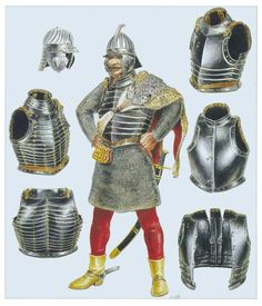 an image of a man in armor with many different types of helmets and armors