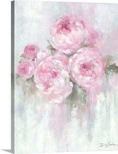 a painting of pink flowers in a vase