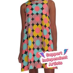 Loose-fit, mid-length sleeveless dress with silky handfeel. Printed on both sides. Machine washable. Size range XS-2XL. Huge modern geometric minimal multicolo blooms Multicolor Retro Sleeveless Dress, Multicolor Sleeveless Midi Dress With Colorful Pattern, Sleeveless Midi Dress In Multicolor Abstract Print, Sleeveless Midi Dress With Multicolor Abstract Print, Retro Multicolor Sleeveless Dress, Sleeveless Multicolor Patterned Midi Dress, Multicolor Geometric Sleeveless Dress, Multicolor Geometric Summer Dress, Multicolor Geometric Pattern Summer Dress