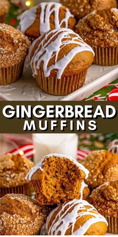 gingerbread muffins with white frosting on top