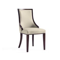 a white and brown dining chair on a white background with the back upholstered