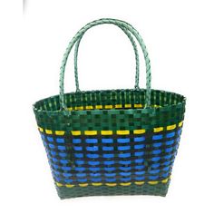 Our tote bags are made from durable and firm plastic. Each tote has two woven handles for easy carrying . PRODUCT INFORMATION Approximately 21" H x 7.5" W x 16.5" L Hand-crafted item - color, size and/or motif may vary slightly Hand Made in Zimbabwe. You will receive a handmade bag nearly identical to the one pictured, with unique variations in design. HANDMADE DISCLAIMER The product(s) you receive might vary slightly from the product picture due to the nature of your product(s) being 100% handm Multicolor Plastic Bags For Daily Use, Blue Plastic Tote Bag, Green Rectangular Bag With Reinforced Handles, Green Rectangular Bags With Reinforced Handles, Multicolor Plastic Travel Bag, Multicolor Plastic Beach Bags, Green Rectangular Woven Beach Bag, Multicolor Plastic Bag For Everyday Use, Multicolor Plastic Bags For Everyday Use