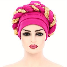 Women's Cable Pattern Bonnet Fashion Bandana Cap Head Wrap Turbans Headband For Women Valentines Gifts Black Pink Headwrap For Party, Pink One Size Fits Most Headwrap Headband, Pink Headwrap With Headband, Red Headwrap, Elegant Red Fitted Headwrap, Pink Headscarf Headband, Pink Headscarf, Pink Headwrap For Beach, One Size Fits Most, Elegant Adjustable Red Turban