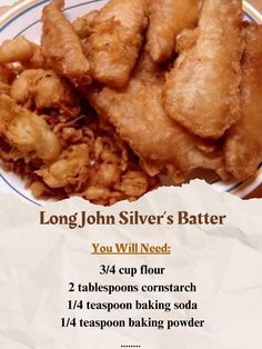 an advertisement for long john silver's batterer, which includes fried chicken and tater tots