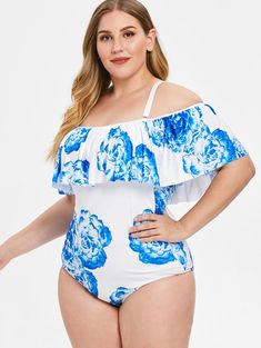 Plus Size Floral Print Ruffle Insert Swimwear - White - 4R74736014 - Women's Clothing, Plus Size Women's Clothing  #PlusSizeWomensClothing #Women's #Clothing # #Plus #Size #Women's #Clothing Floral Print Swimwear, Swimwear Ad, Floral Swimwear, Curvy Swimwear, Plus Size One Piece, Trendy Swimwear, Outfit Trends, Black Swimwear, Plus Size Swimsuits