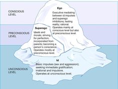 an iceberg labeled as the four main levels of consciousness level 1, 2, 3 and 4