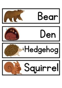 the words are written in different languages with pictures of animals and bears on them, including an