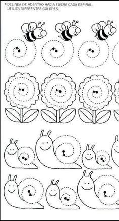 the printable worksheet for children to learn how to draw flowers and bees