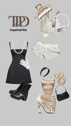 an assortment of women's clothing and accessories