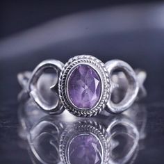 Size 7, vintage sterling silver 925 statement ring with oval amethyst and cable around, stamped 925 Savannah Ga, Multi Stone Ring, Multi Stone, Statement Ring, Vintage Sterling Silver, Stone Rings, Silver 925, Statement Rings, Jewelry Gifts