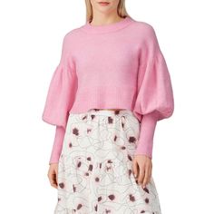 Light pink knit (51% Recycled Polyester, 24% Alpaca, 22% Wool, 3% Elastane). Sweater. Long sleeves. Crew neckline. 20" from shoulder to hemline. Imported. Pink Knit, Rent The Runway, Closet Designs, Alpaca, Crew Neckline, Puff Sleeve, Light Pink, Bell Sleeve Top, Mini Skirts