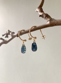 Moody, speckled teal blue Moss Kyanite teardrops on 18k gold plated half hoop huggie earrings Matching necklace available to order Kyanite Earrings, Earrings Matching, Pierced Jewelry, Beautiful Gift Wrapping, Garnet Earrings, Huggie Earrings, Lovely Earrings, Matching Necklaces, Huggies Earrings