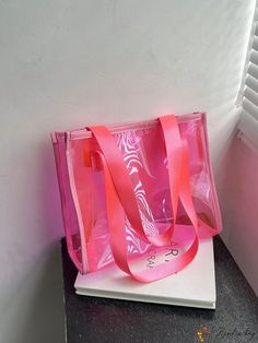 BirdinBag - Neon-Pink Shoulder Tote Bag with Clear Contrast Binding - A Funky Fashion Statement Plaid Bag, Inch Bag, Pink Pattern, Funky Fashion, Word Wrap, Bags Tote, Shoulder Tote Bag, Shopper Bag, Shoulder Tote