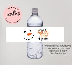 a water bottle label with an image of a snowman on it and the words how to make a holly jolly holiday