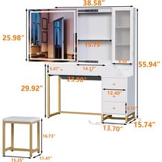 the measurements of a dressing table and stool