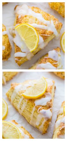 lemon scones with icing and sliced lemons