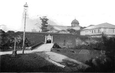 an old black and white photo of a building