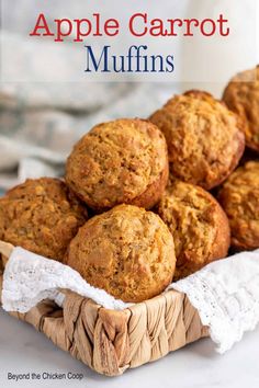 an image of apple carrot muffins in a basket with the title above it