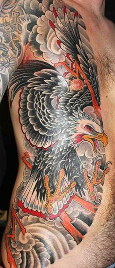 a man with an eagle tattoo on his chest