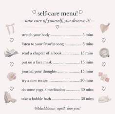 ⏝ׅ͡ 🎀 ℒֺ︩︪o𐐷er ꒱ྀ ִֶָ ♡ 🩰 Self Care Menu, Self Care Bullet Journal, Overall Health, Self Care Routine, Just Girly Things