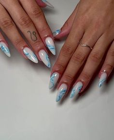 Blue And White Nail, Best Summer Nail Designs, Halo Nails, White Marble Pattern, Blue And White Nails, Nail Designs Ideas, Summer Nail Designs, Work Nails, Blush Nails