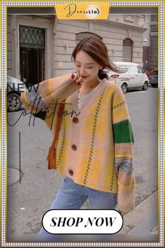 Autumn Winter Contrast Knitted Cardigan Women Thickened Loose Korean Color Matching Sweater Coat Streetwear Women's Clothing Top Fall V-neck Patchwork Outerwear, Fall Patchwork V-neck Sweater, Casual Patchwork Cardigan For Fall, Knit Patchwork Cardigan For Fall, Fall Knit Cardigan With Patchwork, Fall Patchwork Knit Cardigan, Casual Long Sleeve Patchwork Sweater Coat, Fall V-neck Patchwork Sweater, Casual Knit Patchwork Outerwear