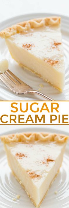 two slices of sugar cream pie on a white plate