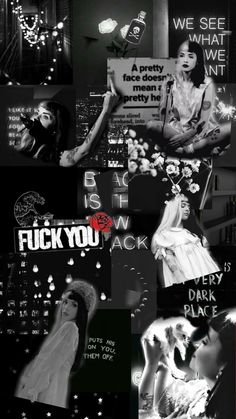 black and white collage with many different images