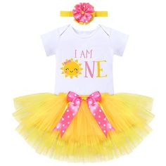 PRICES MAY VARY. 🌞🌞【Sunshine First Birthday Tutu Outfit】Adorable you are my sunshine birthday outfit for baby girl, sunshine birthday girl tutu set, 3PCS included shiny rainbow sunshine printed bodysuit romper top, yellow sunshine ruffle tulle tutu skirt and polka dot flower headband hair accessories. Cutest little girl sunshine cake smash outfits photo props for 12 months / 1 year old newborn infant baby, best as an excellent sunshine gifts, baby shower gift, newborn gift and photo shooting c Sunshine Cake Smash, Cake Smash Dress, Sunshine First Birthday, Sunshine Birthday Parties, First Birthday Tutu, Yellow Sunshine, Birthday Headband, Watermelon Birthday, Sunshine Birthday