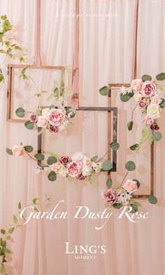 the cover of garden dusty roses, featuring pink flowers and greenery hanging from an old window