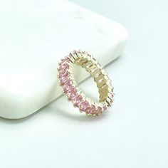 18k Gold Filled Simulated Pink Tourmaline Emerald Cut Cubic Zirconia Eternity Baguette Settings Band Ring, Wholesale Jewelry Making Supplies.Ring Size:-Thickness: 6mm | Hand Width: 18mm Pink Tourmaline, Jewelry Making Supplies, Wholesale Jewelry, Emerald Cut, Band Ring, Band Rings, Tourmaline, Gold Filled, Cubic Zirconia