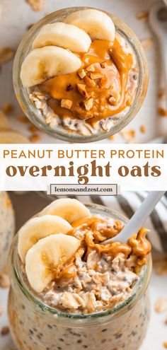 peanut butter protein overnight oatmeal in a glass jar