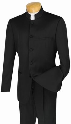 Master Collection - Classic Fit Men's 2 Pieces 5 Buttons Banded Collar Tuxedo Black - SUITS OUTLETS Tuxedo Black, Chinese Collar, Church Suits, Men Suit, Slim Fit Suits, Fitted Suit, Mens Fashion Suits, Single Breasted Jacket, Moda Vintage