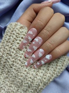 White Cloudy Nails, Cloudy Nails, Jelly Press On Nails, Glitter Accent Nails, Spring Acrylic Nails, Rose Gold Nails, White Nail Designs, Jelly Nails, Colorful Nail Designs