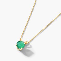 14K Yellow Gold Emerald Birthstone Necklace. The birthstone of May, Emeralds are said to protect against evil and bring true love, passion and loyalty to those who wear it. This vibrant emerald pendant is the perfect piece for your special someone. Yellow Gold Emerald Necklace With Round Pendant, Fine Jewelry Emerald Birthstone Necklace, Yellow Gold Emerald Necklace With Gemstone Accents, Emerald Pendant Birthstone Necklace In Yellow Gold, Yellow Gold Emerald Pendant Birthstone Necklace, Green Emerald Necklace With Gemstone Accents, Green Round Emerald Necklace With Gemstone Accents, Yellow Gold Emerald Pendant Necklace With Gemstone Accents, Round Green Emerald Necklace With Gemstone Accents