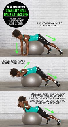 a woman doing exercises on an exercise ball with the instructions to do it in front of her