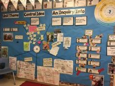 a bulletin board covered in pictures and information