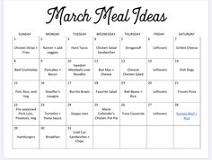 the march meal ideas calendar is shown