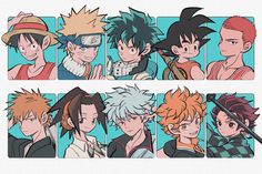 an image of anime characters with different hair colors and hairstyles, all in various poses