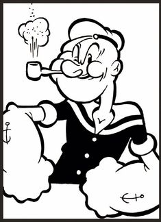 Popeye Sketch, Popeye The Sailor Man Tattoo, Popeye Drawing, Popeye Tattoo, Classic Cartoon Characters