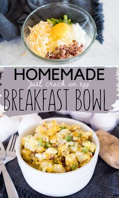 this homemade breakfast bowl is loaded with eggs and hash browns