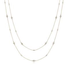 This fluid strand of diamonds is designed to wear doubled or long; alone or layered with other chains. Clusters of four diamonds alternate with single stones in an elegant, brilliant rhythm. Kwiat artisans meticulously craft this 18k yellow gold necklace to be delicate yet durable, an effortless way to add brilliance to everyday style. Elegant Gold Diamond Backdrop Necklace, Elegant Yellow Gold Station Necklace With Diamonds, Luxury Gold Station Necklace With Diamond Accents, Elegant Diamond Backdrop Necklace With Delicate Chain, Elegant Long Diamond Necklace, Elegant Station Necklace With Single Cut Diamonds, Elegant Yellow Gold Station Necklace With Diamond Accents, Luxury Yellow Gold Diamond Station Necklace, Elegant Diamond Station Necklace With Cable Chain