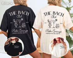 the back and front of two women's t - shirts, one in black and white